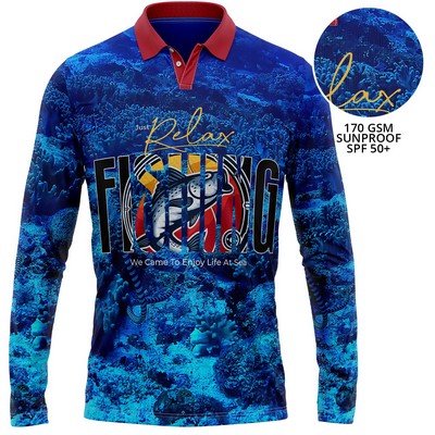 Unisex 170 GSM Sunproof SPF 50+ Fishing Long Sleeve Polo Shirt